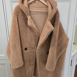 Cozy Teddy Hooded Faux Shearling Coat - Camel